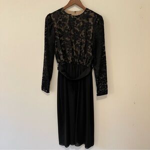 Vtg Midi Dress Formal Sheer  Black Floral Velvet Burnout Sz 4 Whimsigoth Prom